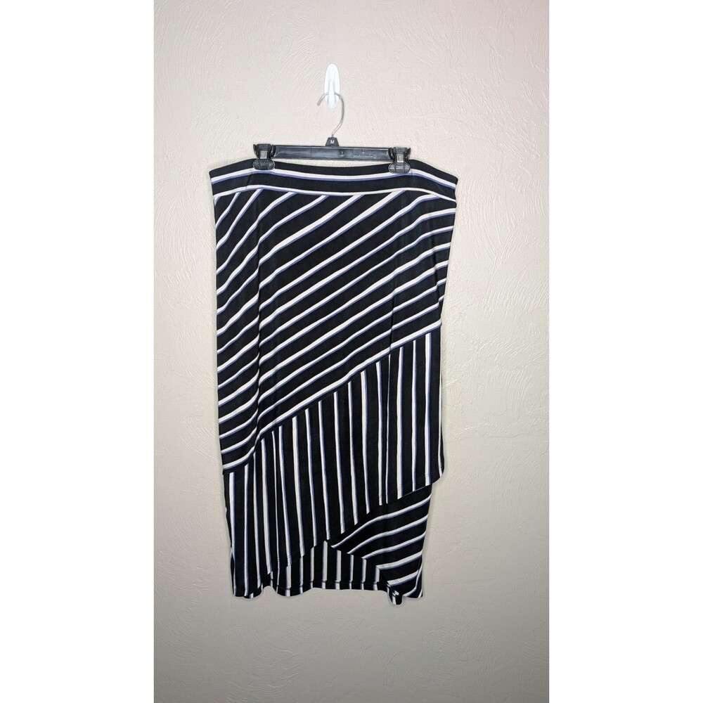 Chicos Womens 3 (16/18) Black White Purple Stripe Travelers Pull On Midi Skirt
